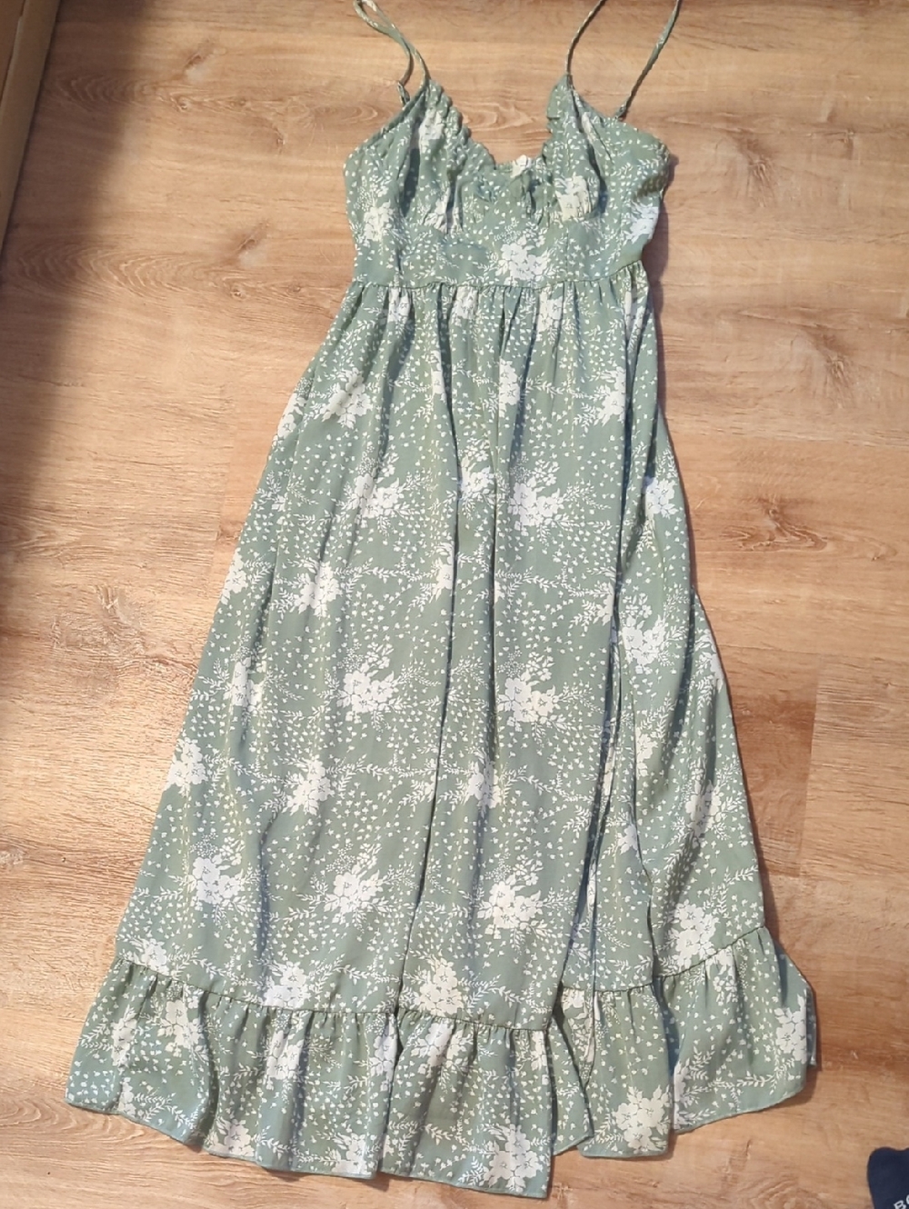 Simple Sage Green Floral Sundress with Ruffle Hem